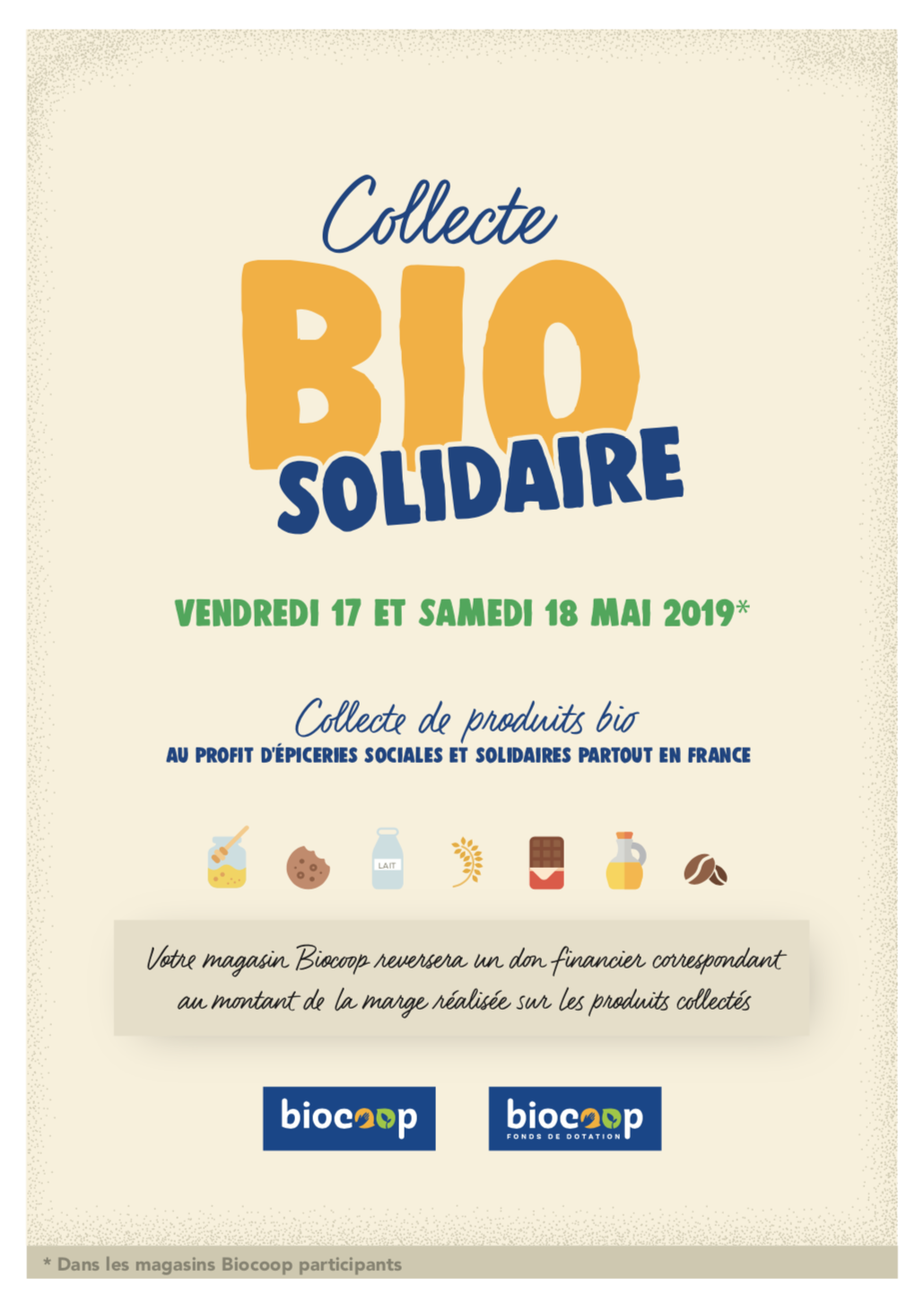 Collecte bio solidaire vendredi 17 et samedi 18 mai